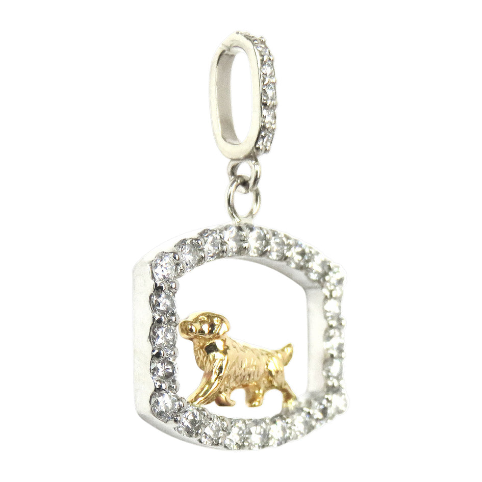 Golden Retriever 14K Gold in Exquisite Tiny Genuine Diamond Oval Pendant