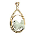 Great Pyrenees- Custom Enamel  in 14K Gold Teardrop Pendant