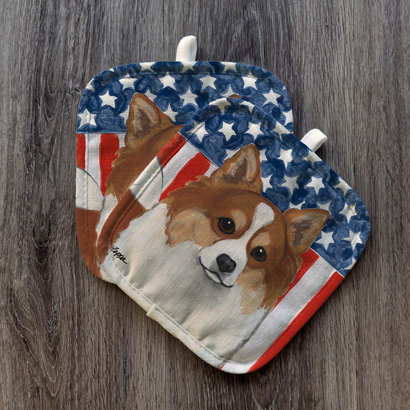 Icelandic Sheepdog Americana Pot Holder Set