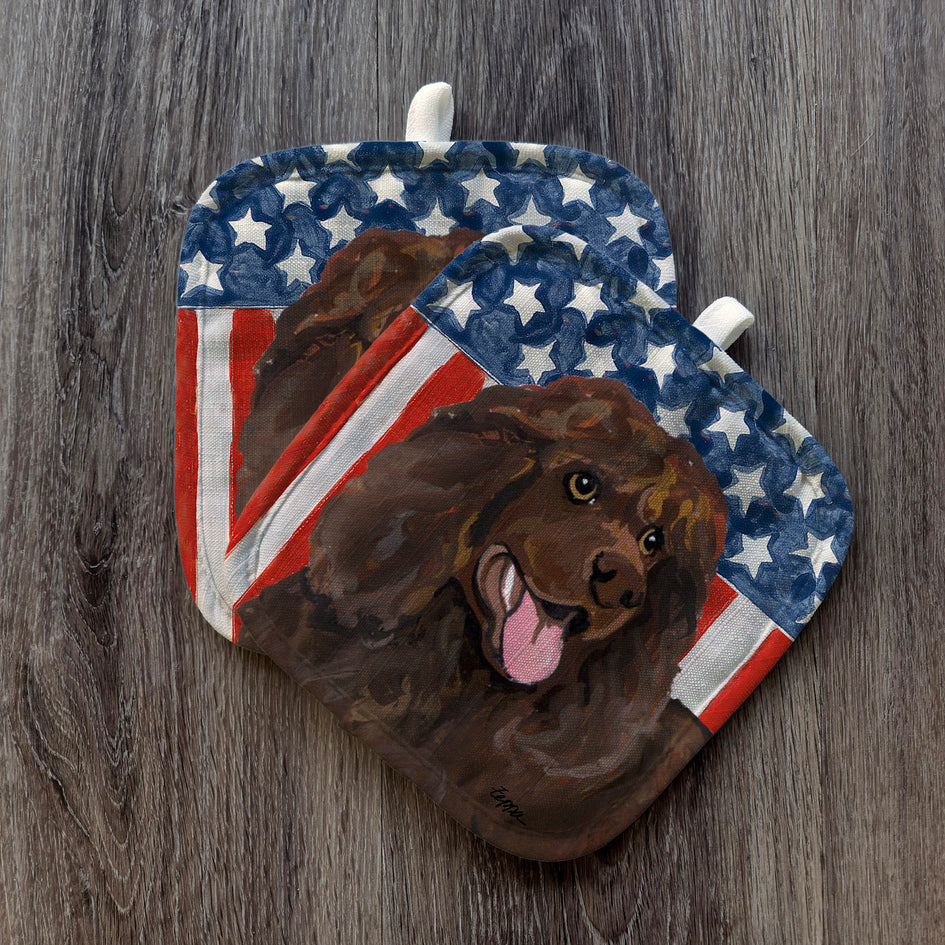 Irish Water Spaniel  Americana Pot Holder Set
