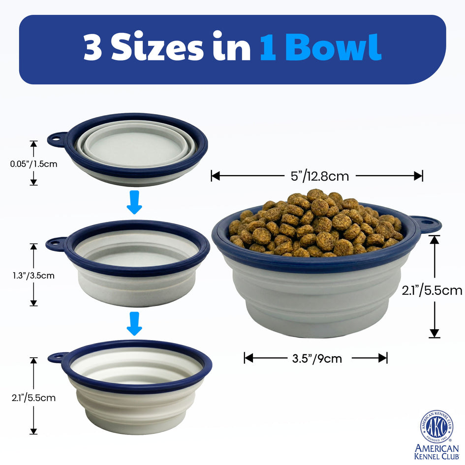 American Kennel Club 2-Pack Collapsible Travel Bowls for Dogs – Blue/Gray, Portable Food & Water Bowls