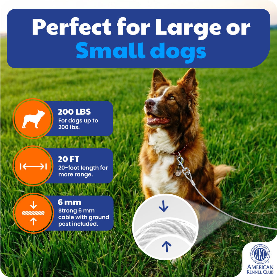 American Kennel Club AKC Heavy Duty Steel Tie-Out Cable for Dogs
