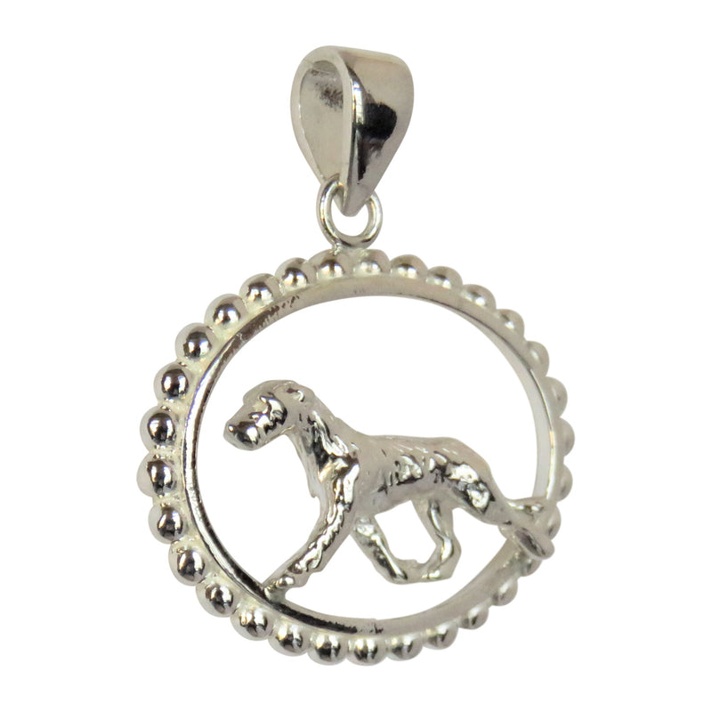 Irish Wolfhound in Sterling Silver Beaded Oval Pendant