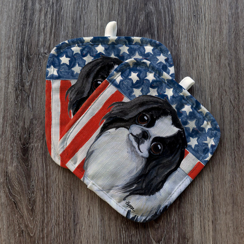 Japanese Chin  Americana Pot Holder Set
