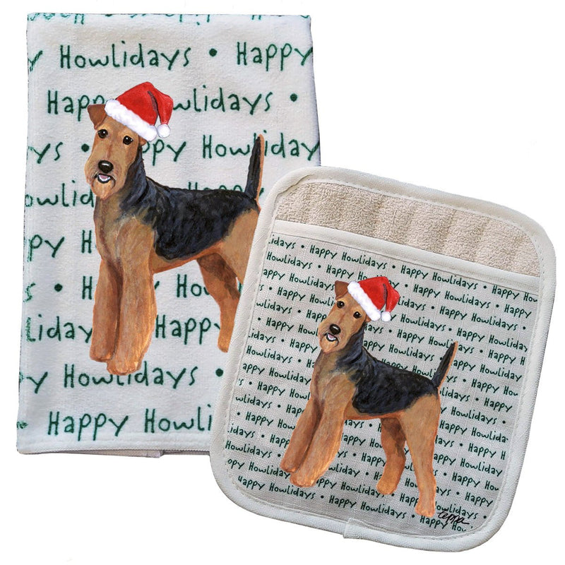 Airedale Terrier Kitchen Towel & Pocket Mitt Set