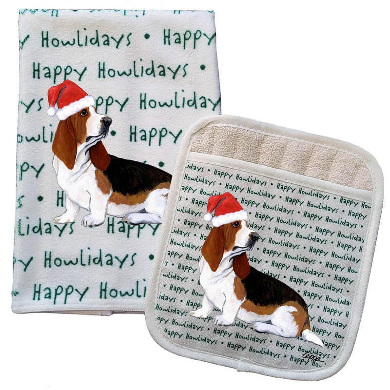 Basset Hound Kitchen Towel & Pocket Mitt Set