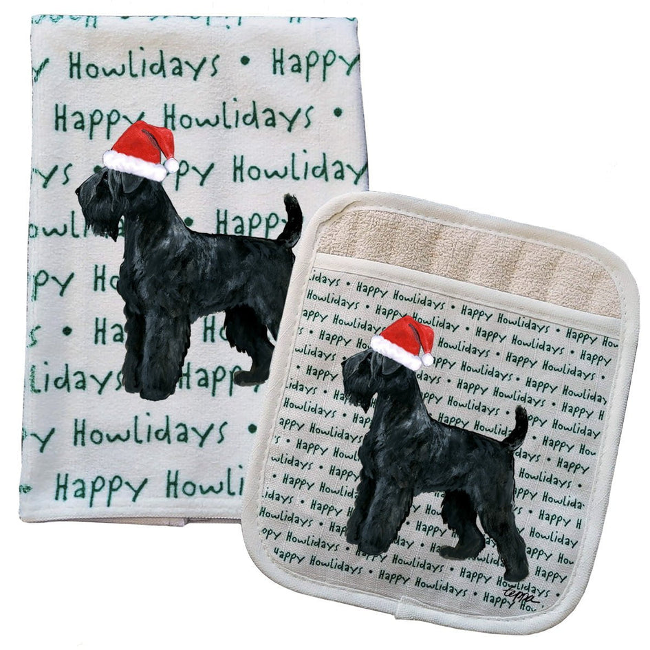 Black Russian Terrier Kitchen Towel & Pot Holder Textile Set