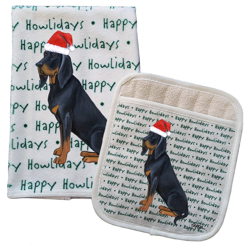 Black Tan Coonhound Kitchen Towel & Pocket Mitt Set