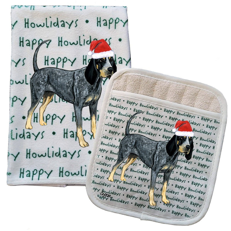 Bluetick Coonhound Kitchen Towel & Pocket Mitt Set