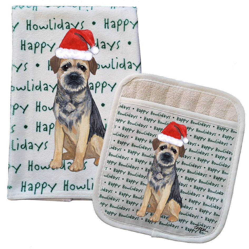 Border Terrier Kitchen Towel & Pot Holder Textile Set