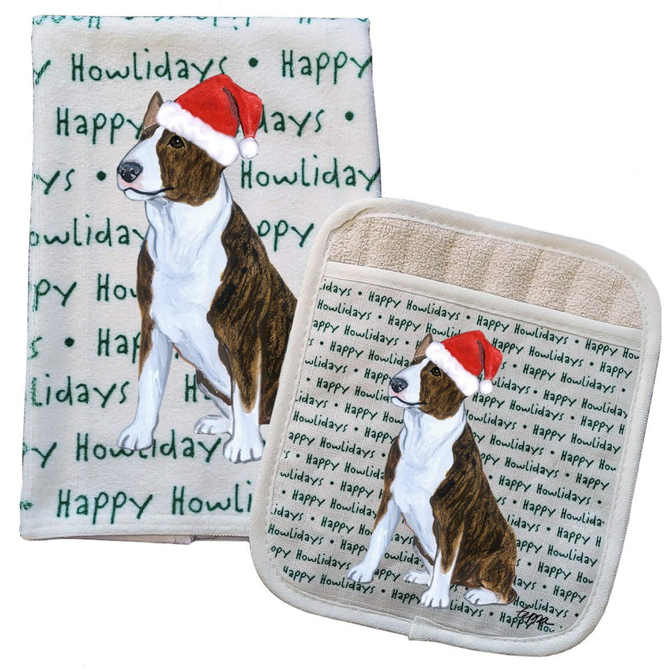 Bull Terrier Kitchen Towel & Pot Holder Textile Set