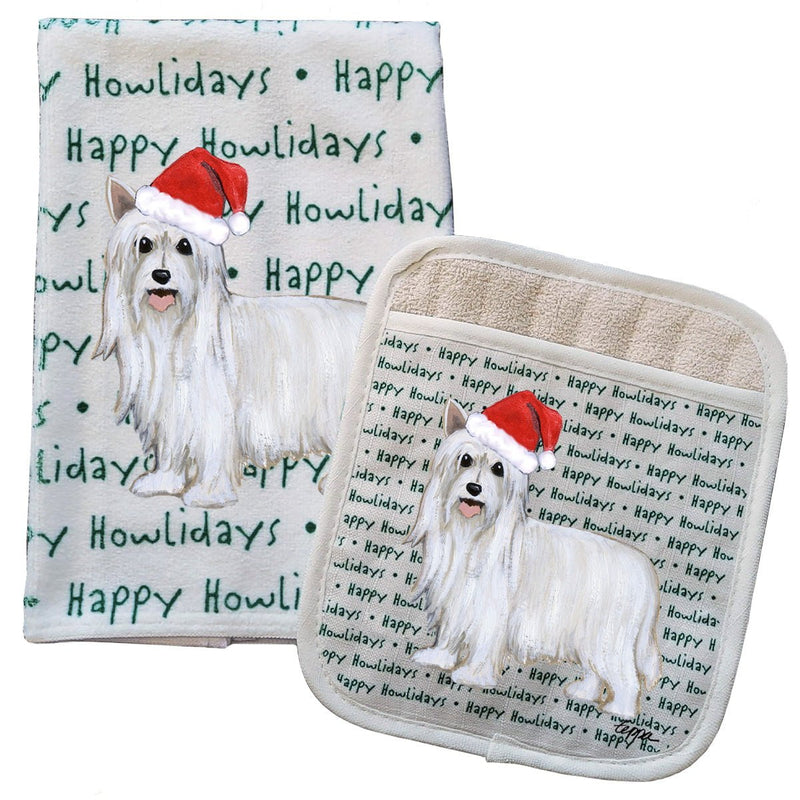 Chinese Crested Powderpuff Kitchen Towel & Pocket Mitt Set