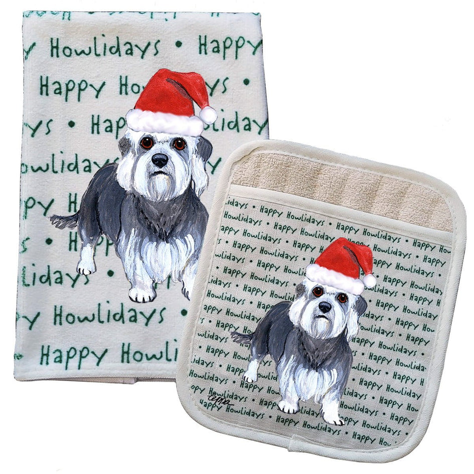 Dandi Dinmont Terrier Kitchen Towel & Pot Holder Textile Set