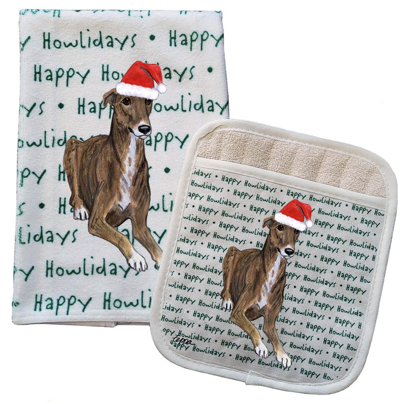 Greyhound Kitchen Towel & Pot Holder Textile Set