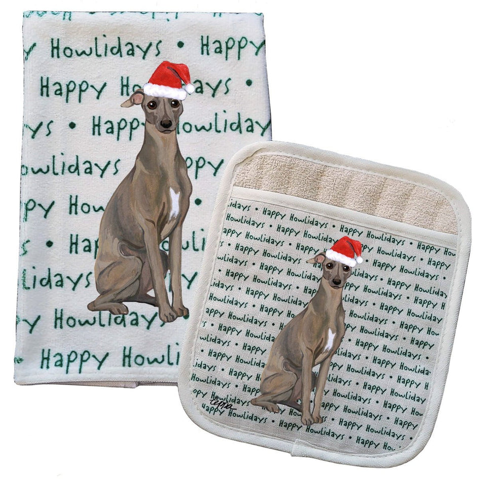 Italian Greyhound Kitchen Towel & Pot Holder Textile Set