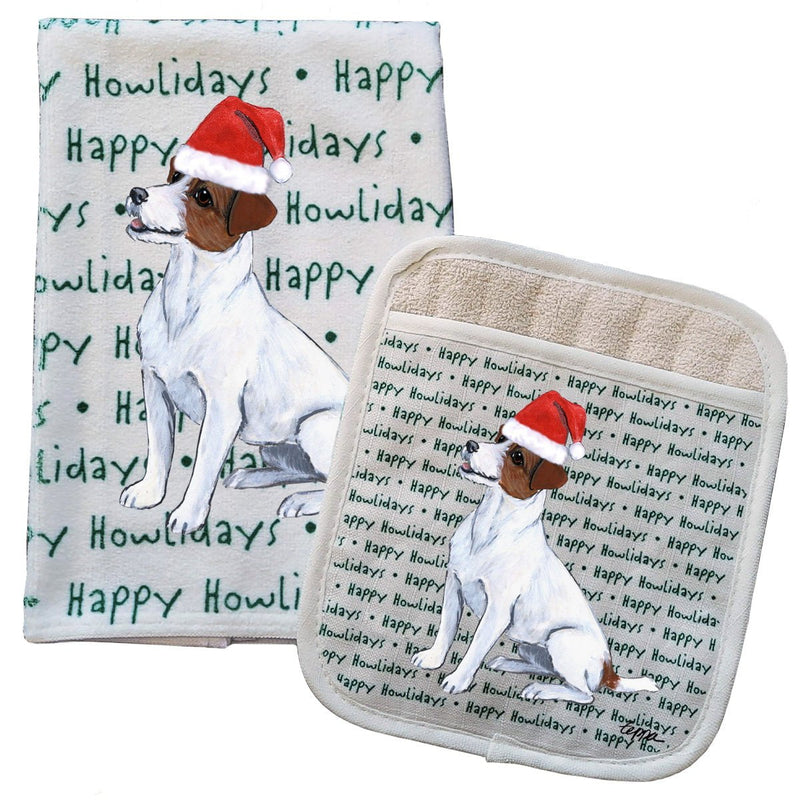 Russell Terrier Kitchen Towel & Pot Holder Textile Set