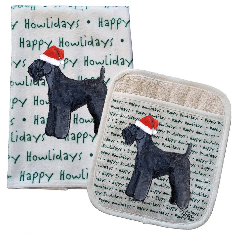 Kerry Blue Terrier Kitchen Towel & Pot Holder Textile Set