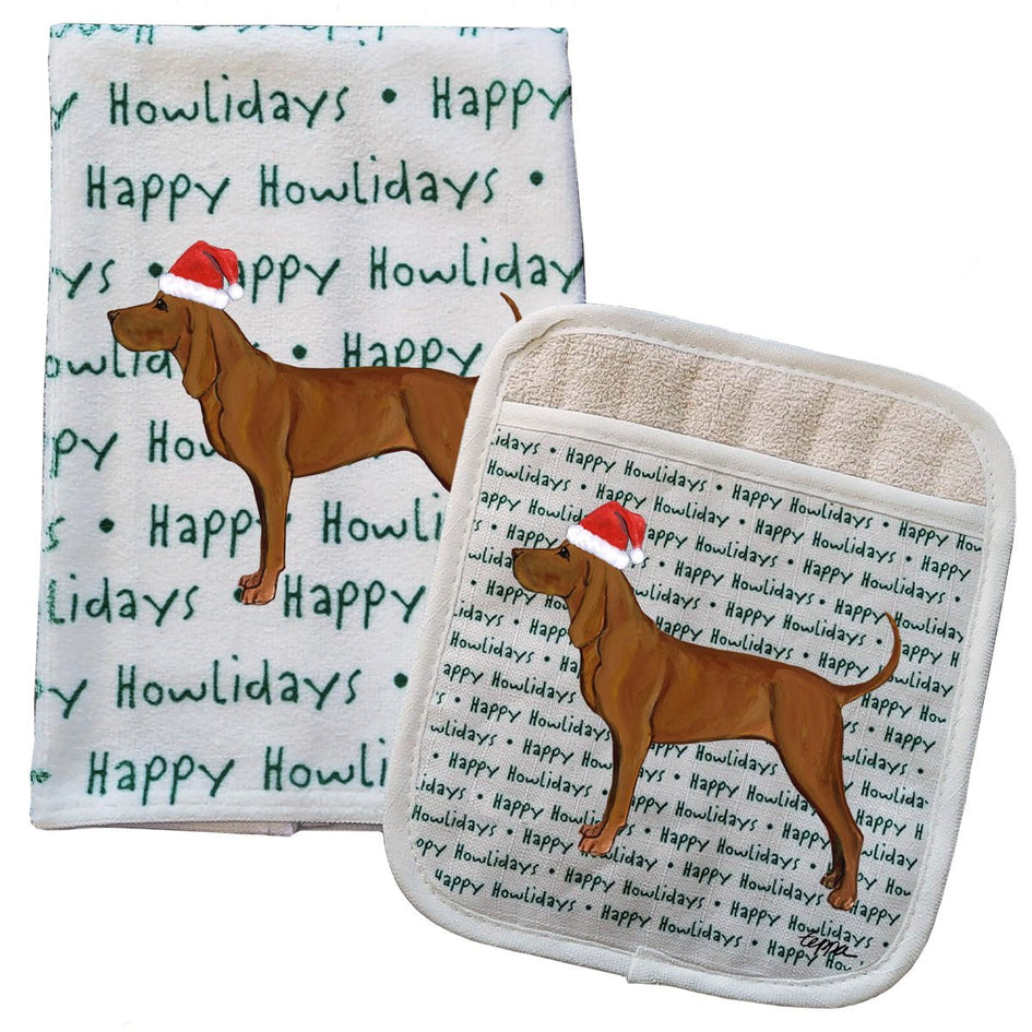 Redbone Coonhound Kitchen Towel & Pot Holder Textile Set