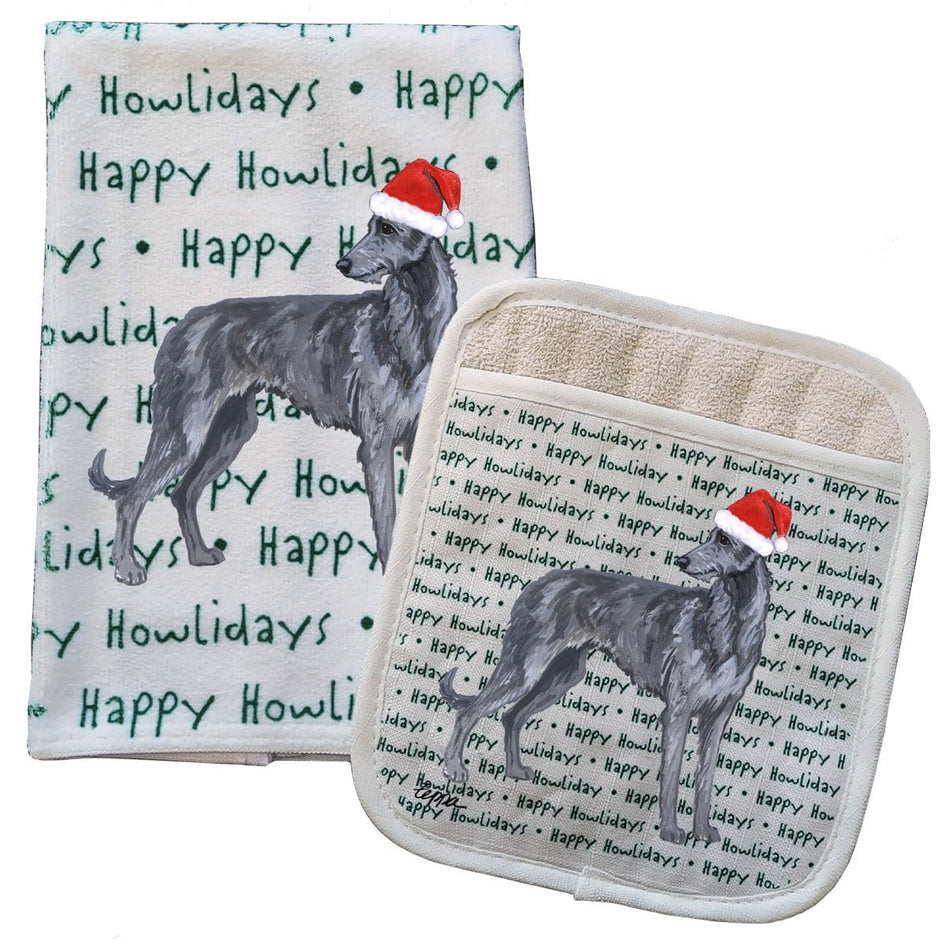Scottish Deerhound Kitchen Towel & Pot Holder Textile Set