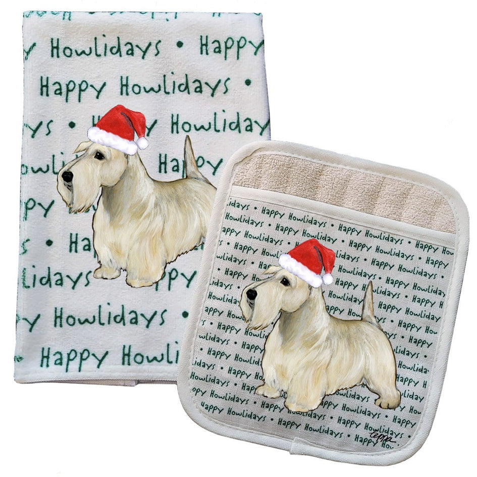 Scottish Terrier Kitchen Towel & Pot Holder Textile Set
