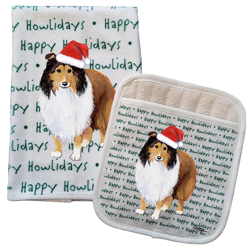 Shetland Sheepdog Kitchen Towel & Pocket Mitt Set