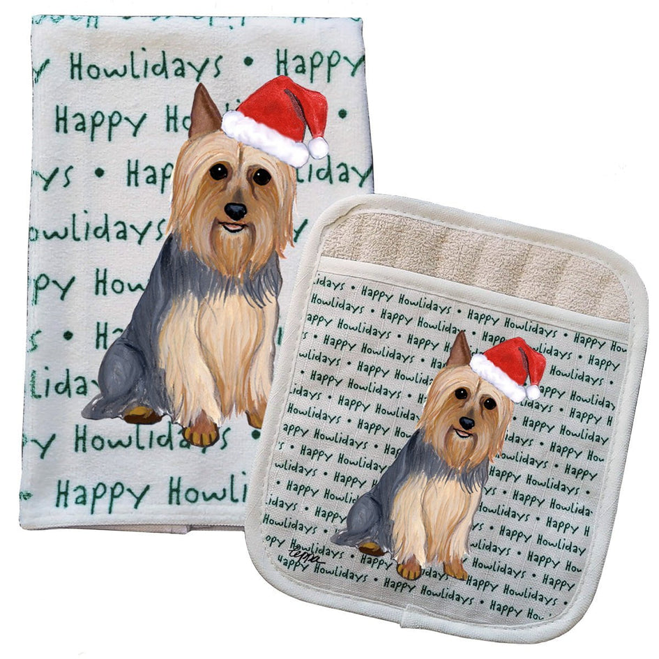 Silky Terrier Kitchen Towel & Pot Holder Textile Set