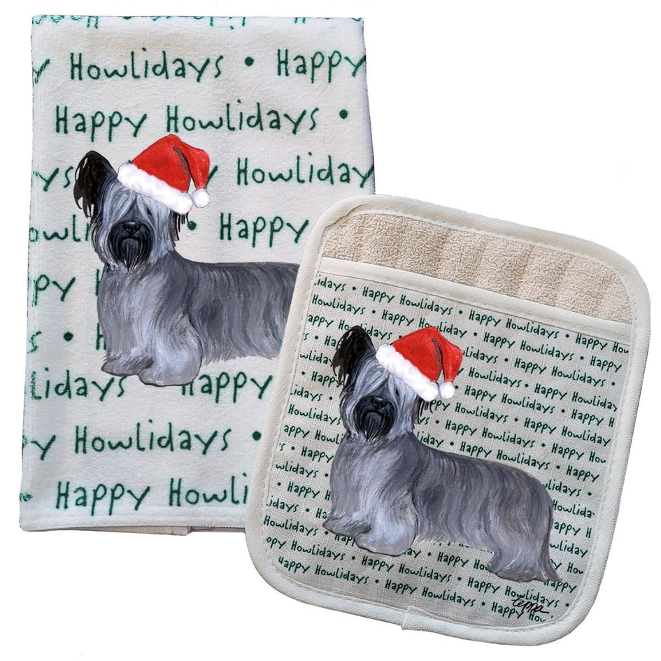 Skye Terrier Kitchen Towel & Pot Holder Textile Set