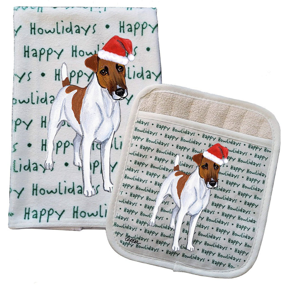 Smooth Fox Terrier Kitchen Towel & Pot Holder Textile Set