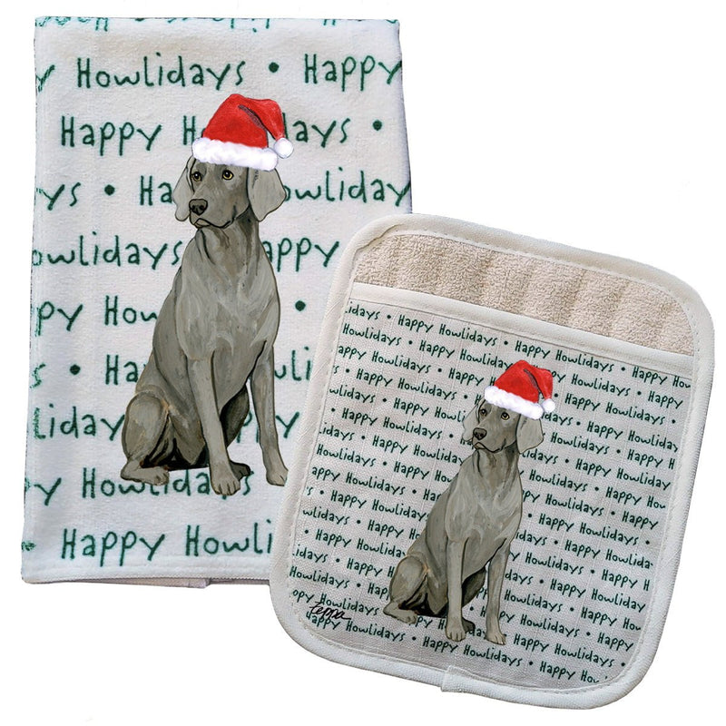 Weimaraner Sitting Kitchen Towel & Pot Holder Textile Set