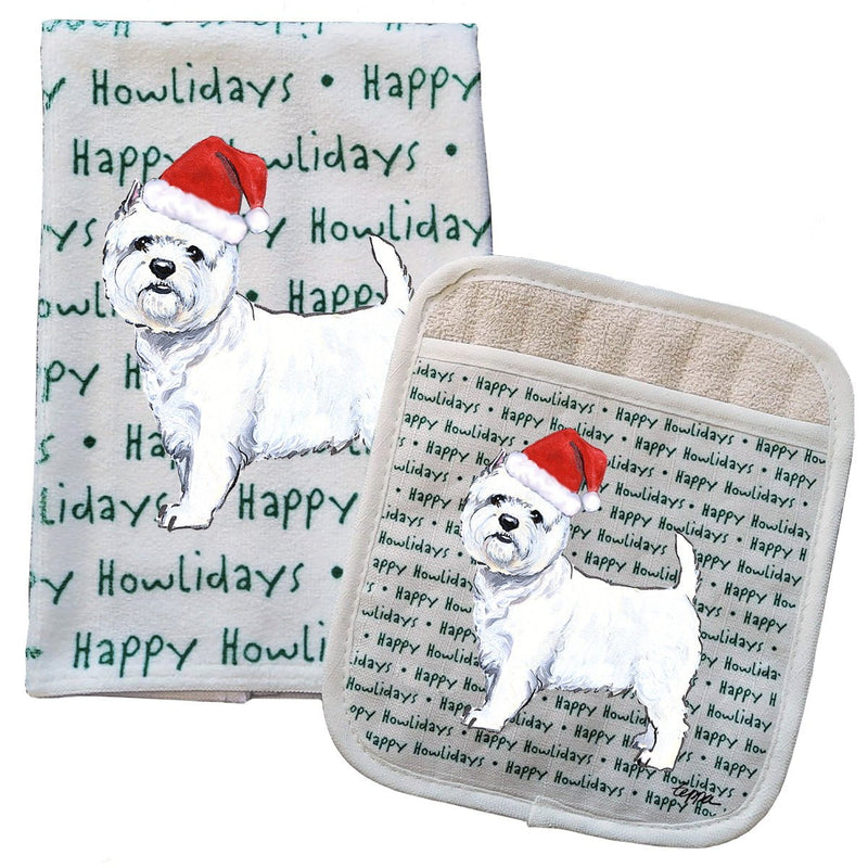 West Highland Terrier Kitchen Towel & Pot Holder Textile Set
