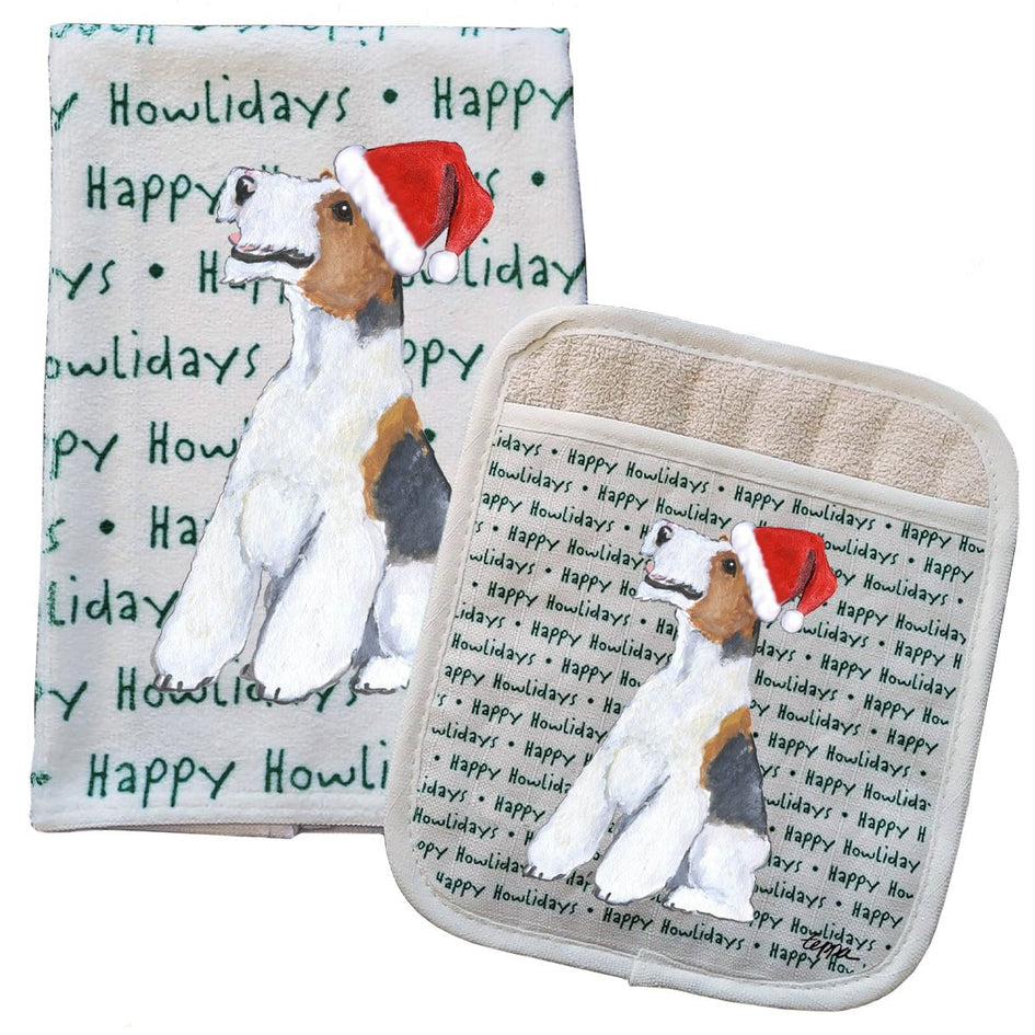 Wirehair Fox Terrier Kitchen Towel & Pot Holder Textile Set