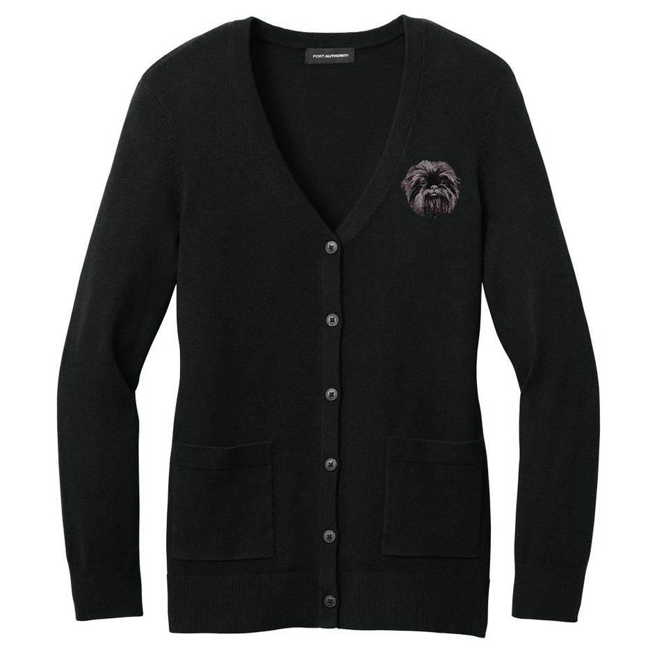 Affenpinscher Embroidered Button-Up Cardigan Sweater