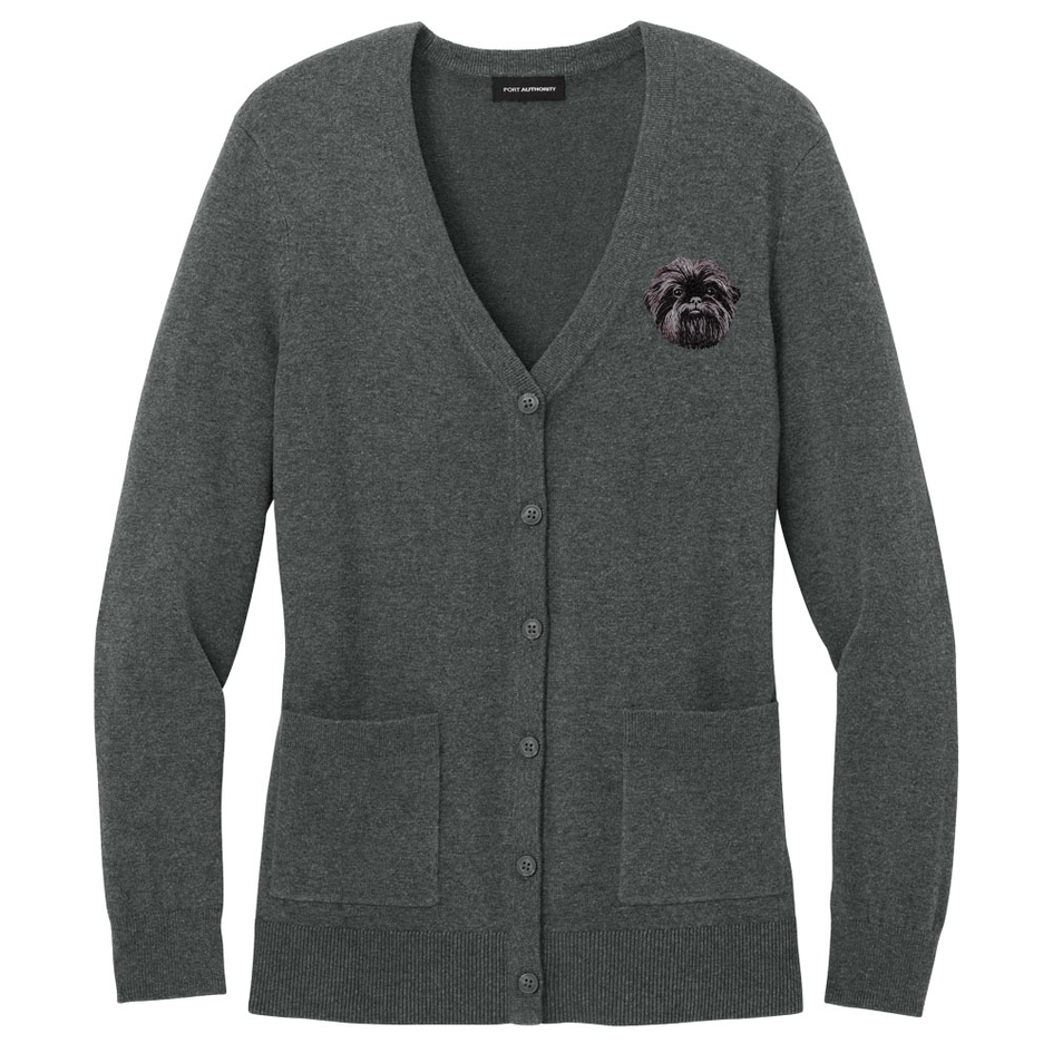 Affenpinscher Embroidered Button-Up Cardigan Sweater