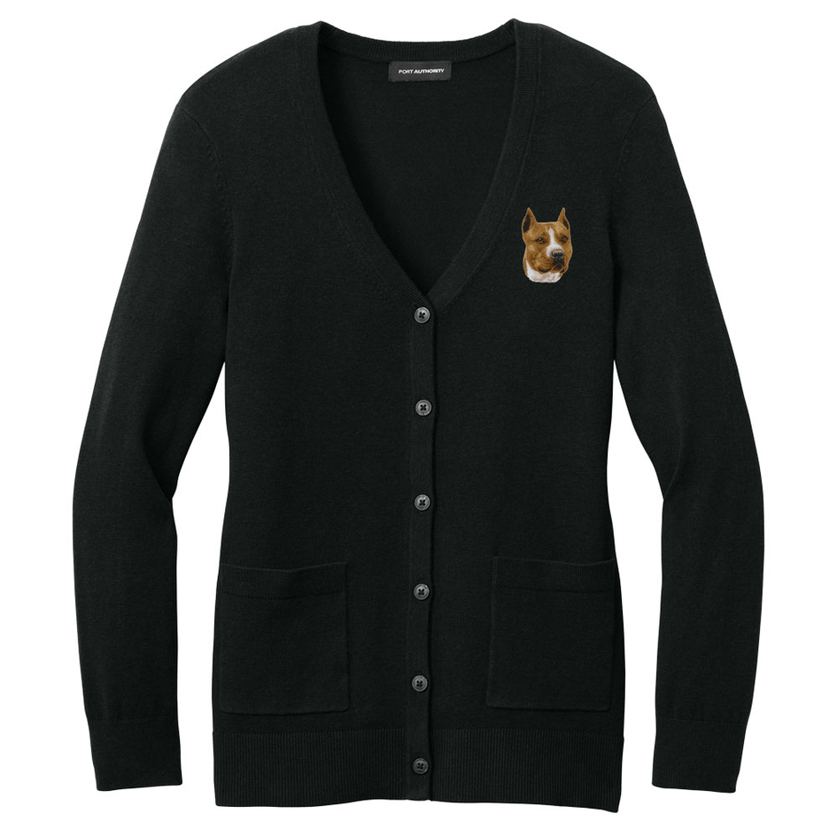 American Staffordshire Terrier Embroidered Button-Up Cardigan Sweater