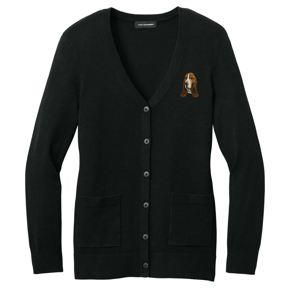 Basset Hound Embroidered Button-Up Cardigan Sweater