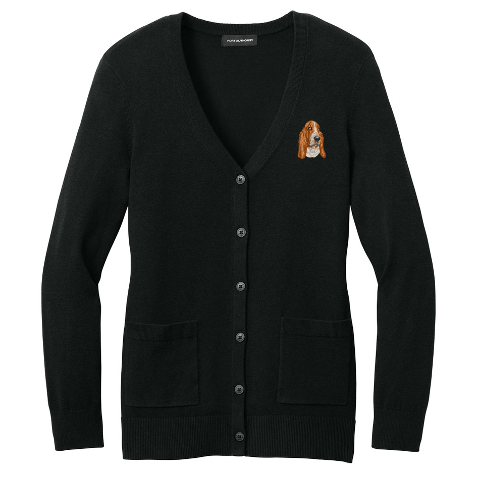 Basset Hound Embroidered Button-Up Cardigan Sweater