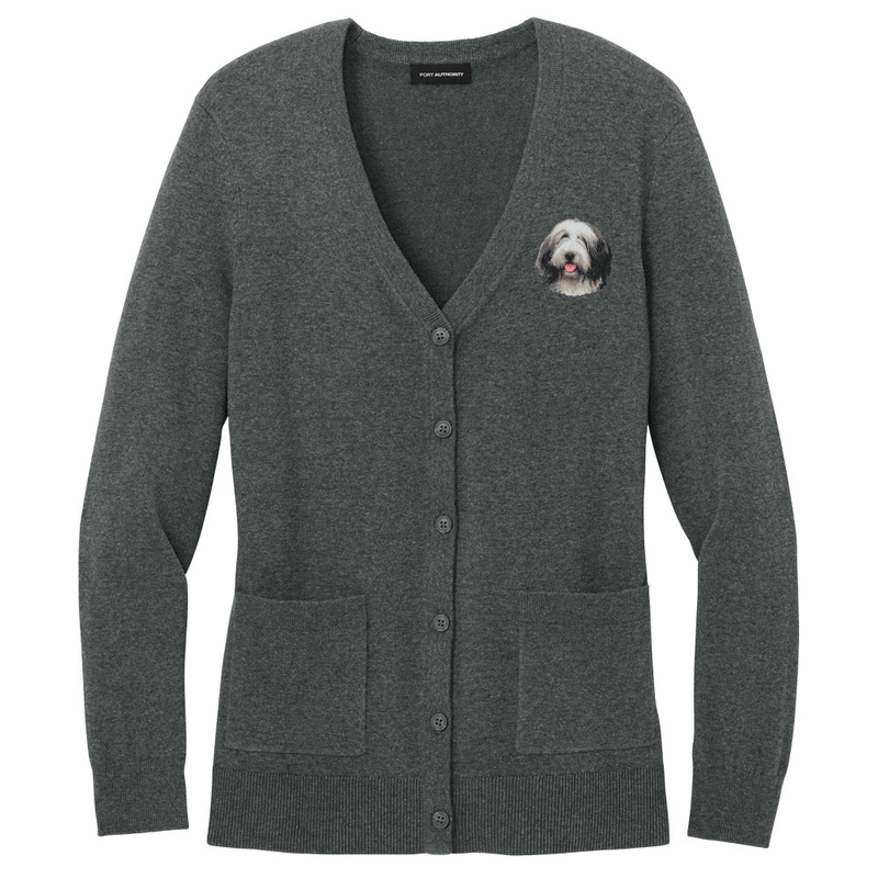 Bearded Collie Embroidered Button-Up Cardigan Sweater