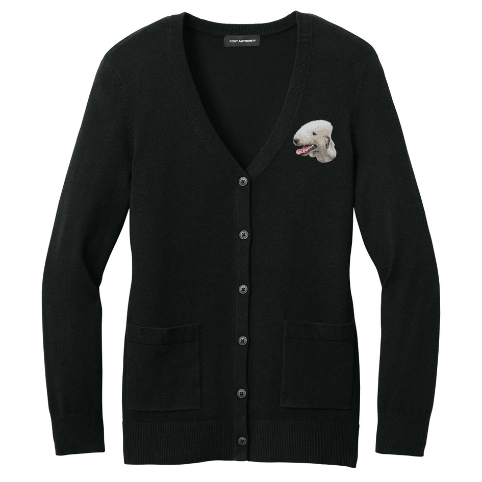 Bedlington Terrier Embroidered Button-Up Cardigan Sweater