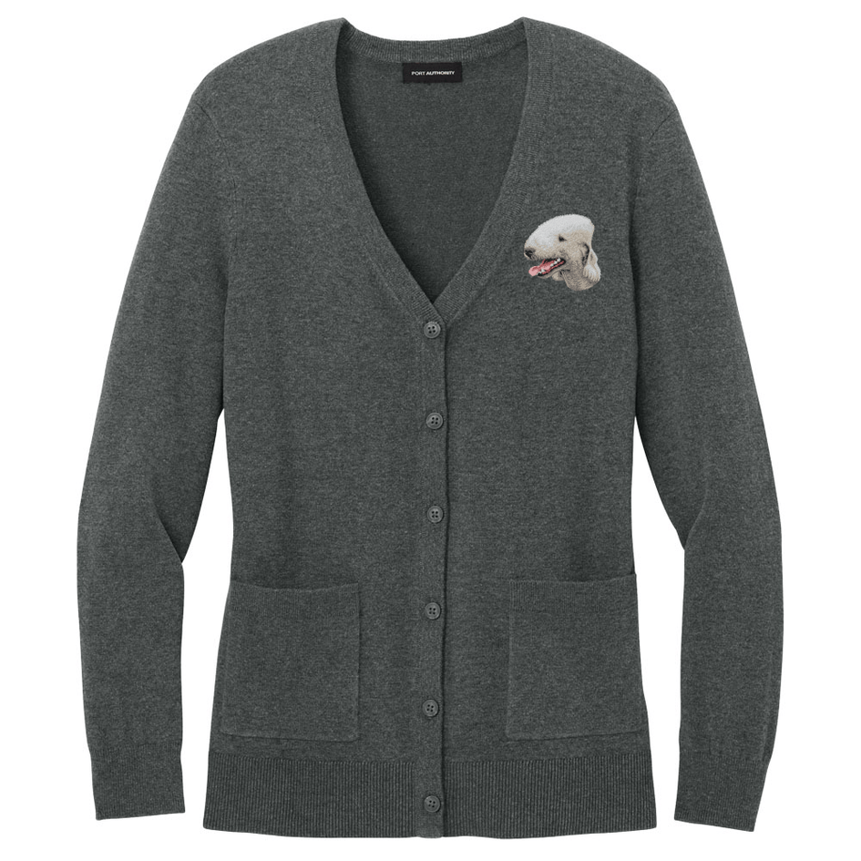 Bedlington Terrier Embroidered Button-Up Cardigan Sweater