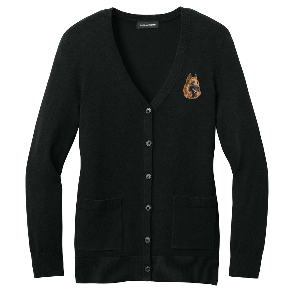 Belgian Tervuren Embroidered Button-Up Cardigan Sweater