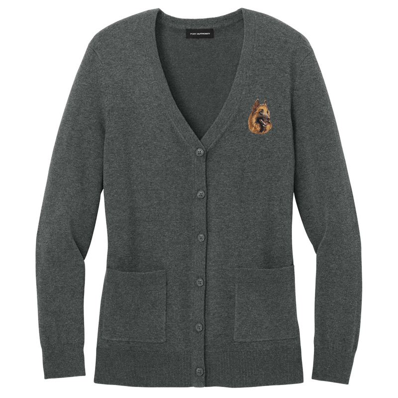 Belgian Tervuren Embroidered Button-Up Cardigan Sweater