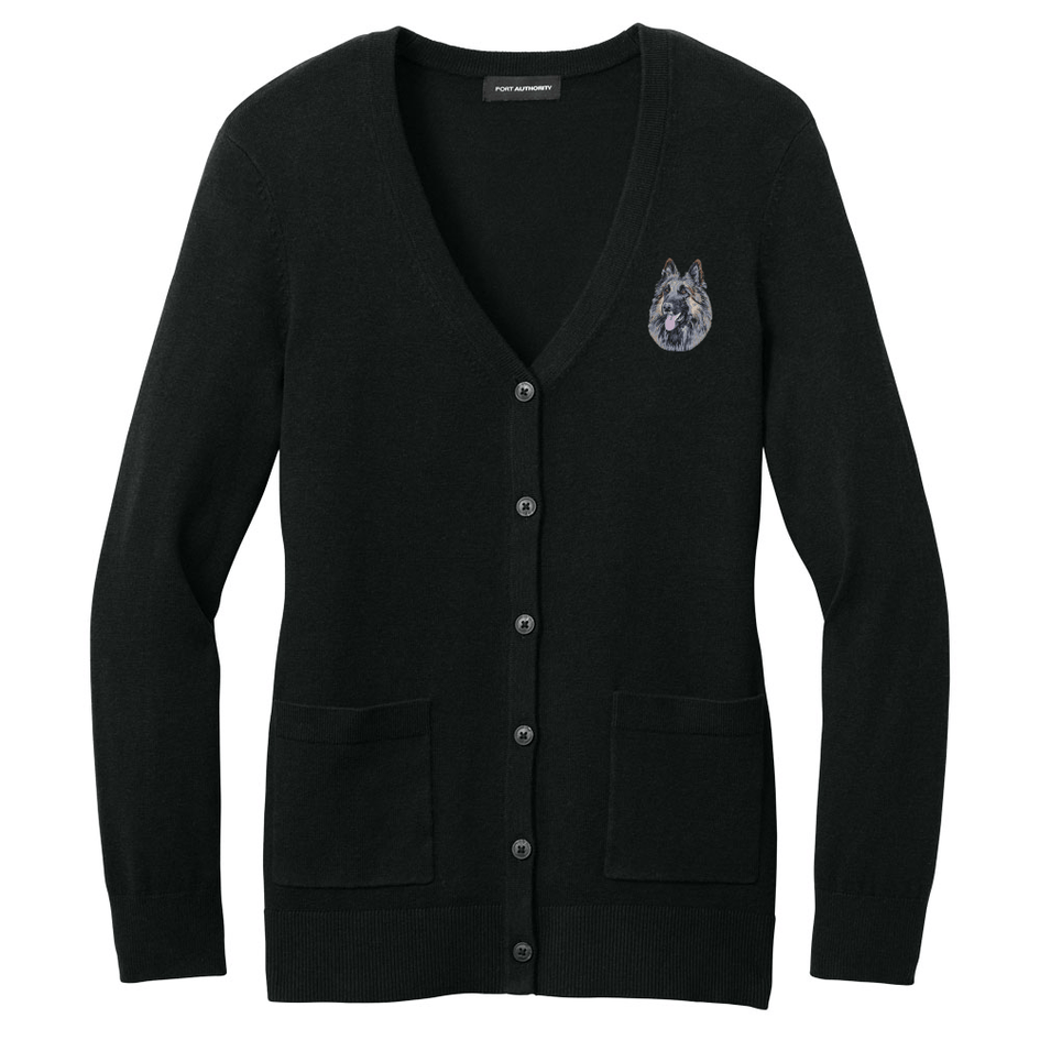 Belgian Tervuren Embroidered Button-Up Cardigan Sweater