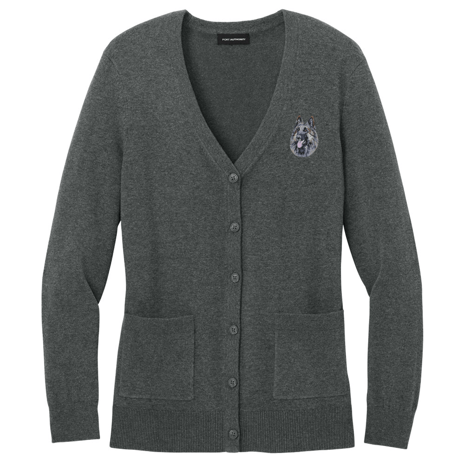 Belgian Tervuren Embroidered Button-Up Cardigan Sweater