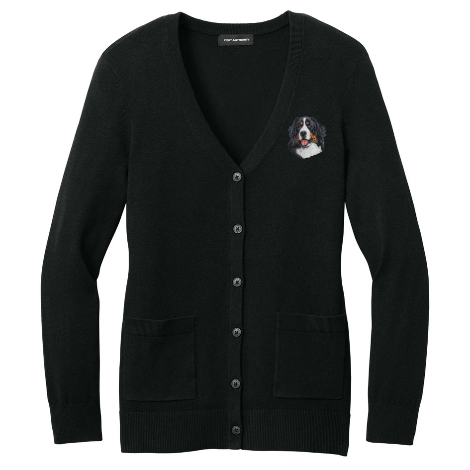 Bernese Mountain Dog Embroidered Button-Up Cardigan Sweater