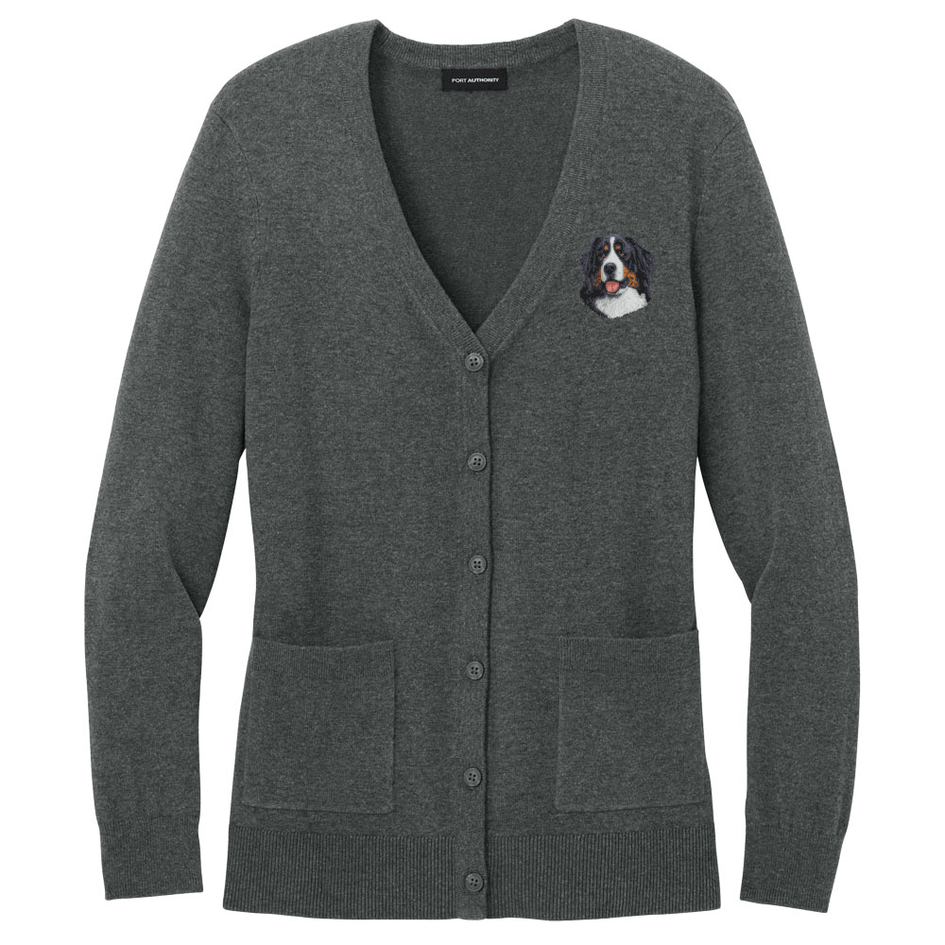 Bernese Mountain Dog Embroidered Button-Up Cardigan Sweater