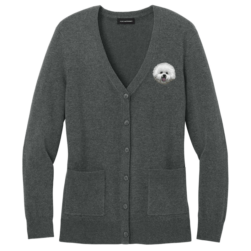 Bichon Frise Embroidered Button-Up Cardigan Sweater