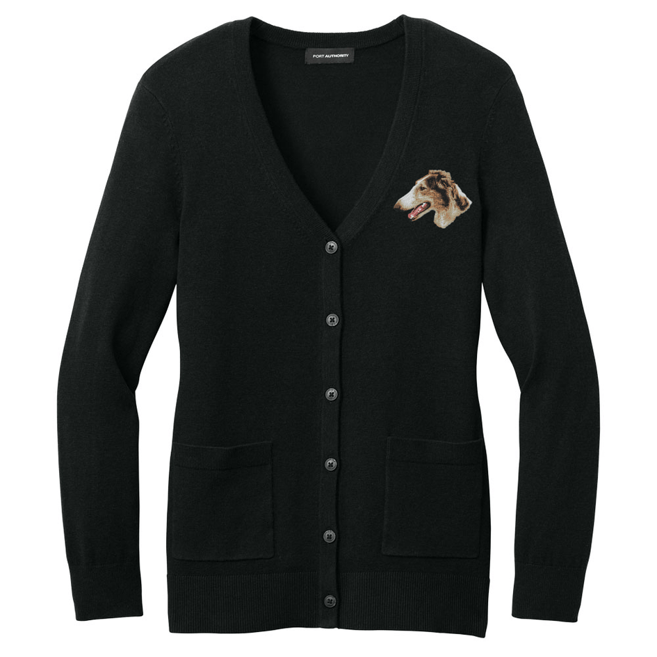 Borzoi Embroidered Button-Up Cardigan Sweater