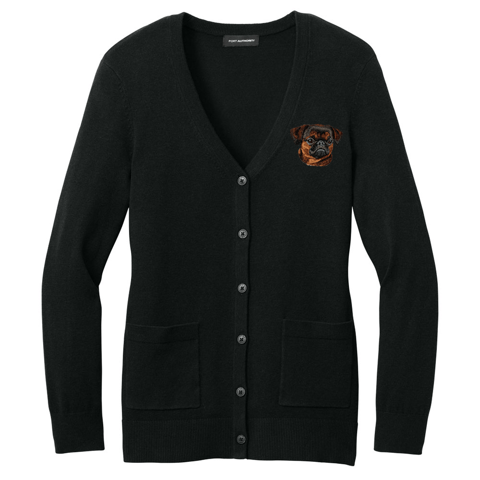 Brussels Griffon Embroidered Button-Up Cardigan Sweater