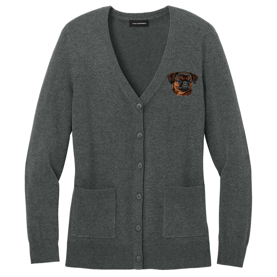 Brussels Griffon Embroidered Button-Up Cardigan Sweater