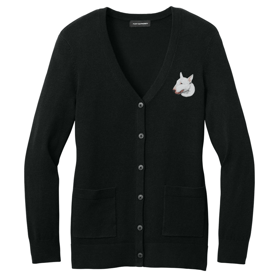 Bull Terrier Embroidered Button-Up Cardigan Sweater